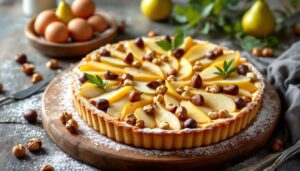 Poires sucrées, châtaignes douces et noisettes grillées : la tarte de saison de Julie Andrieu à ne pas manquer