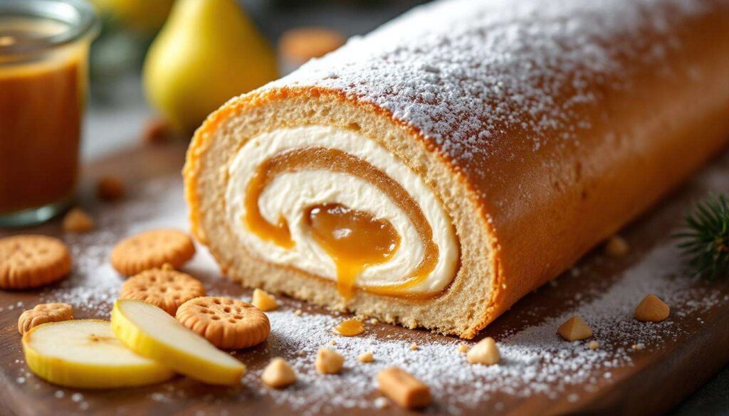 Les papilles en fête : la bûche roulée poires caramélisées et spéculoos, une douceur rapide et renversante pour Noël