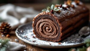 Impossible de résister à cette bûche de Noël façon Cyril Lignac : une crème au chocolat fouettée nichée dans une génoise moelleuse