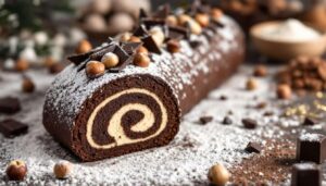 « Les Fêtes seront gourmandes » : cette bûche roulée au chocolat noir et éclats de noisettes, ultra moelleuse, se prépare rapidement et facilement