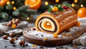 La bûche de Noël qui allie douceur des marrons et peps d’agrumes pour une explosion de saveurs en bouche
