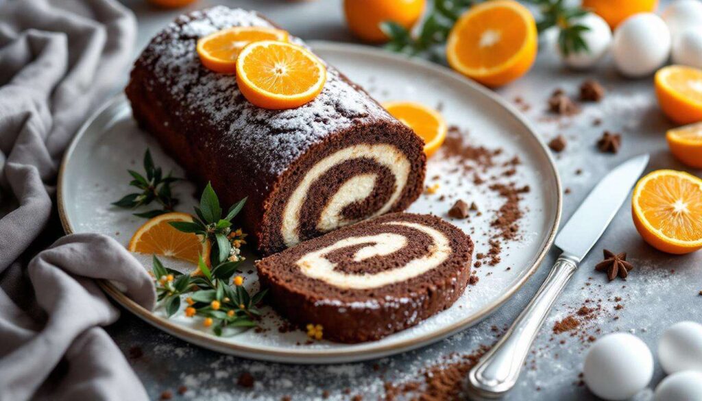 Cette bûche roulée chocolat‑clémentine combine moelleux, fraîcheur d’agrumes et élégance pour un Noël mémorable