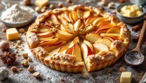 Voilà la tarte aux pommes et poires qui croustille de noisettes : parfum d’épices, pâte minute et plaisir maximal à chaque bouchée d’hiver
