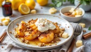 Recette des poires rôties au four à la ricotta, noix et cannelle
