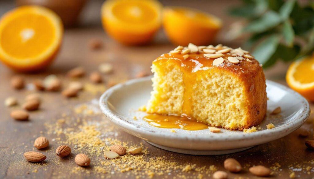 Gâteau marocain à l’orange et aux amandes : moelleux à la semoule, sirop à la cardamome