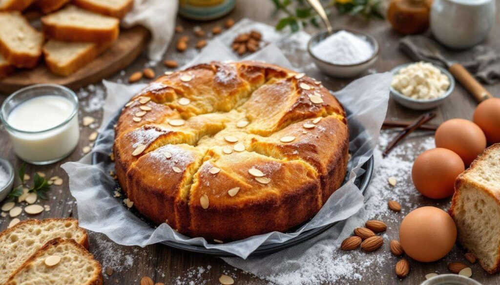 Gâteau moelleux aux amandes avec pain rassis : facile, vanillé et anti-gaspi
