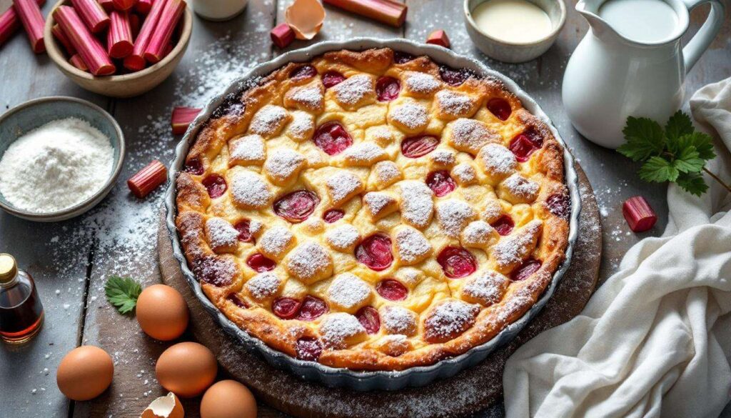 Ma grand-mère préparait ce clafoutis à la rhubarbe dès les premiers jours du printemps : fondant et acidulé à souhait