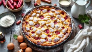 Ma grand-mère préparait ce clafoutis à la rhubarbe dès les premiers jours du printemps : fondant et acidulé à souhait