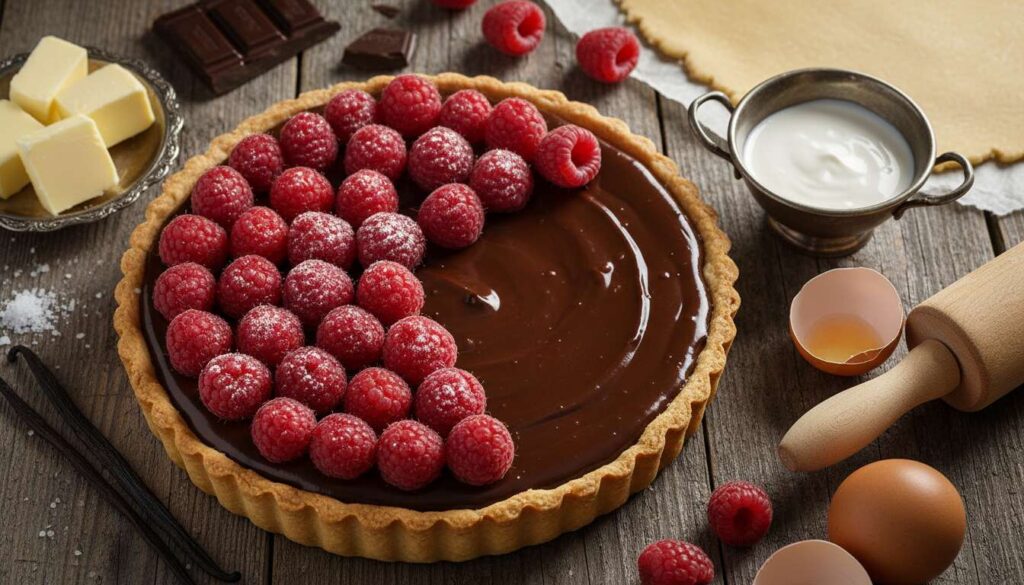 Recette de tarte chocolat et framboises
