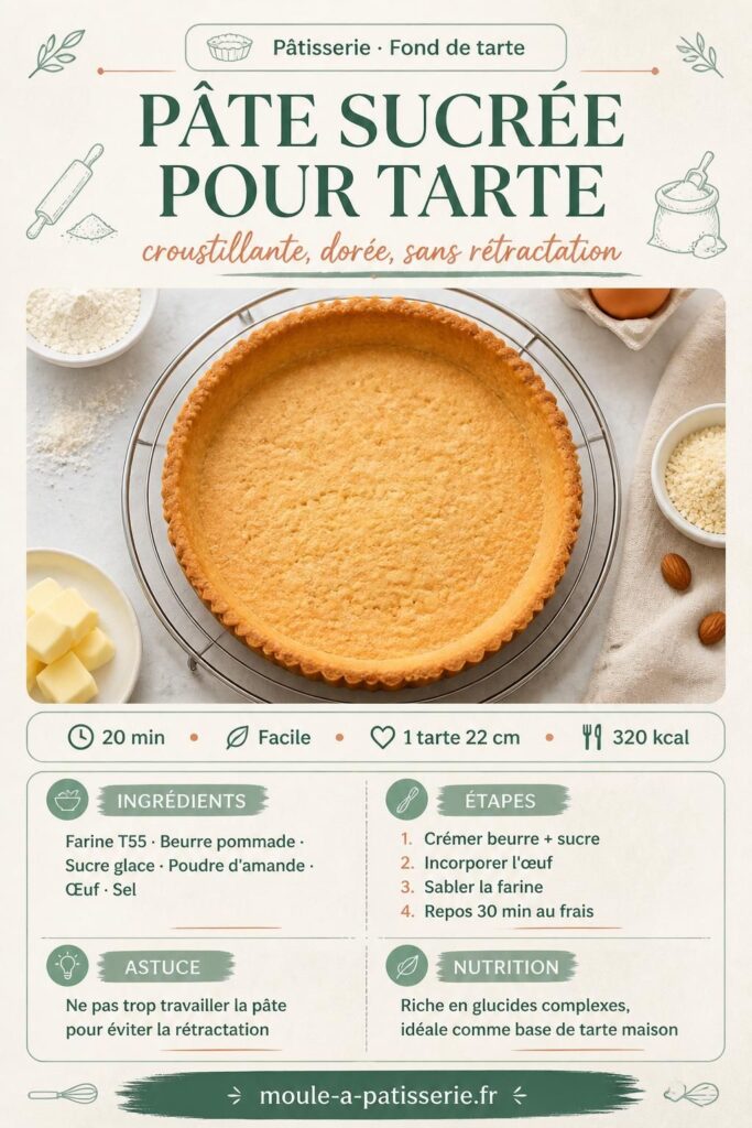 Fond de tarte en pâte sucrée dorée et croustillante sur une grille, recette maison moule-a-patisserie.fr