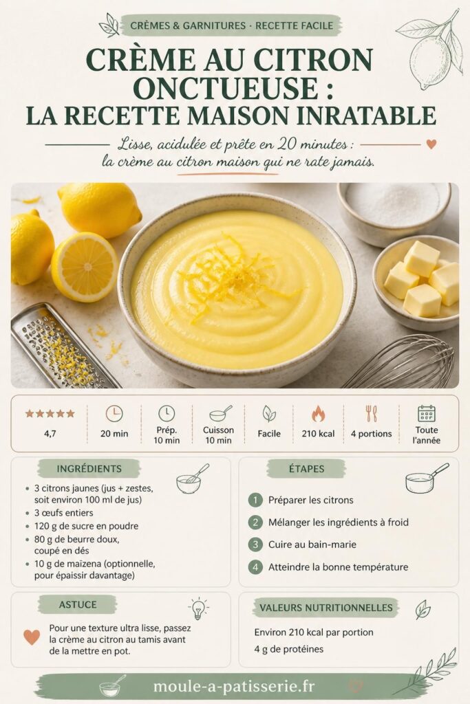 Crème au citron onctueuse maison dans un pot en verre, texture lisse et brillante