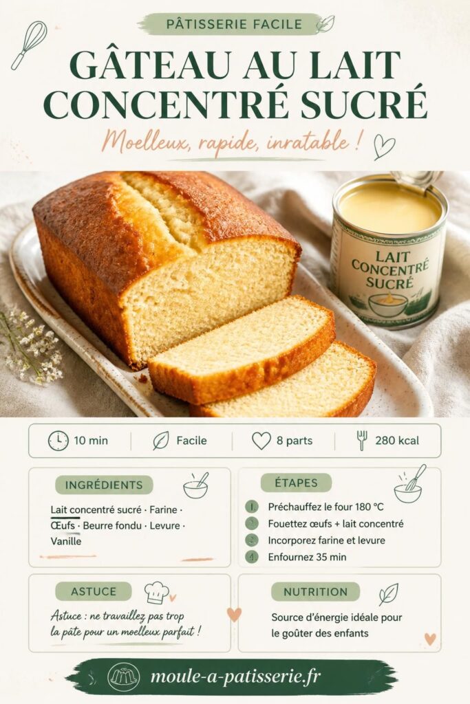 Gâteau au lait concentré sucré moelleux, mie dorée et aérée, sur une planche en bois