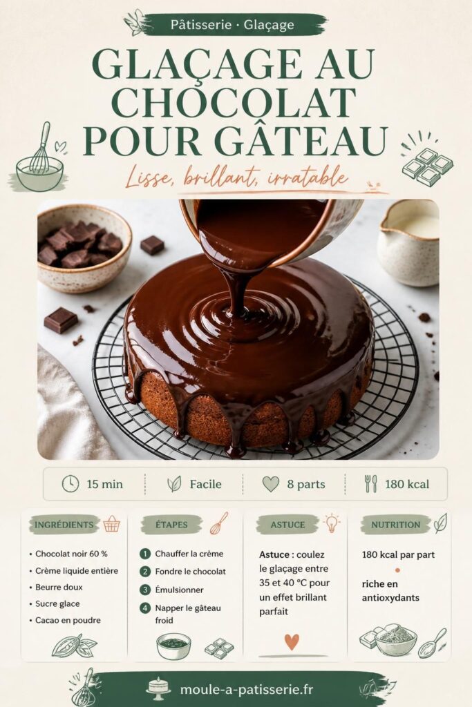 Glaçage au chocolat brillant versé sur un gâteau — recette facile en trois méthodes